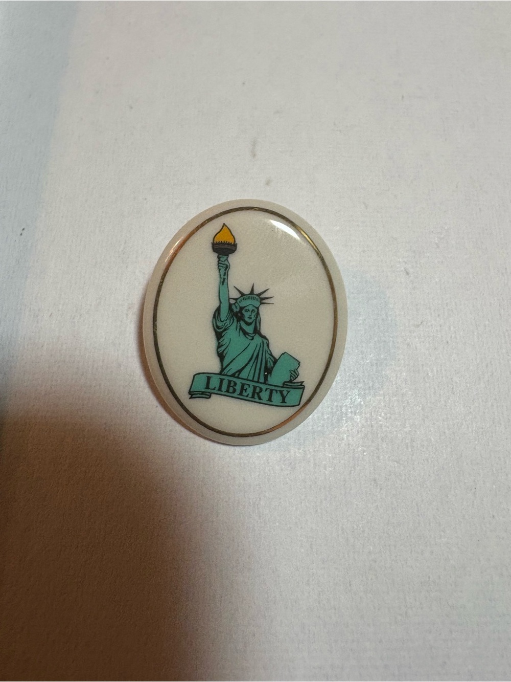 Vintage Lenox Liberty Statue Oval Pin - 24k Gold trim